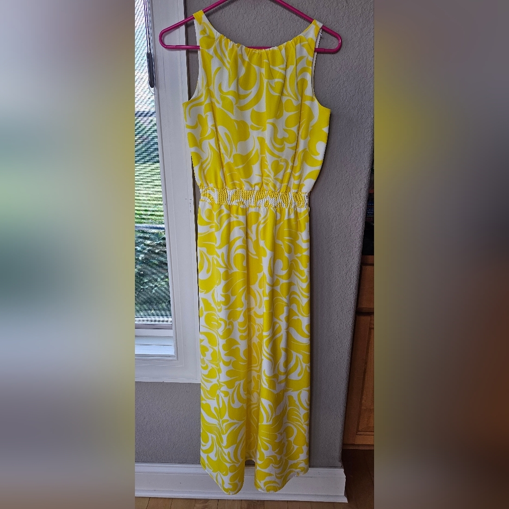 Ann Taylor Yellow and Cream Maxi Dress Sz 4P